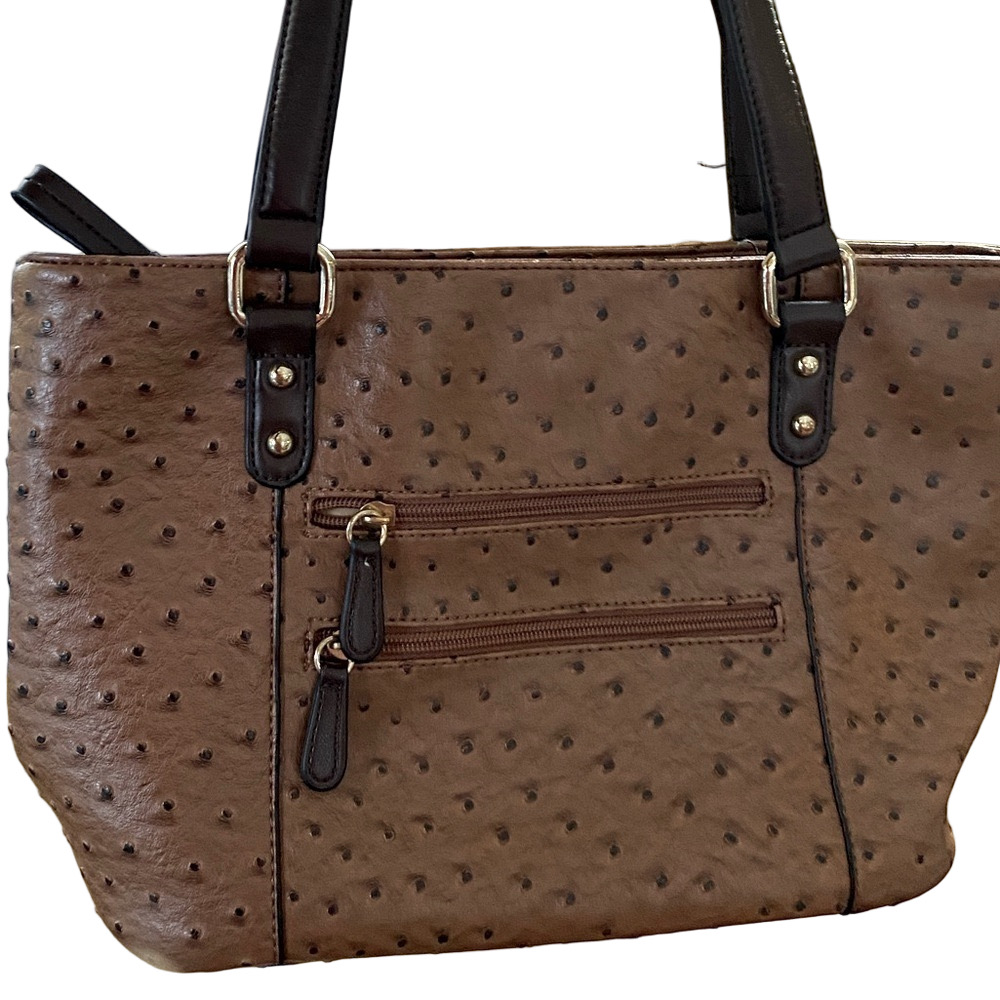 Gianni Bernini Brown Ostrich Textured Shoulder Bag